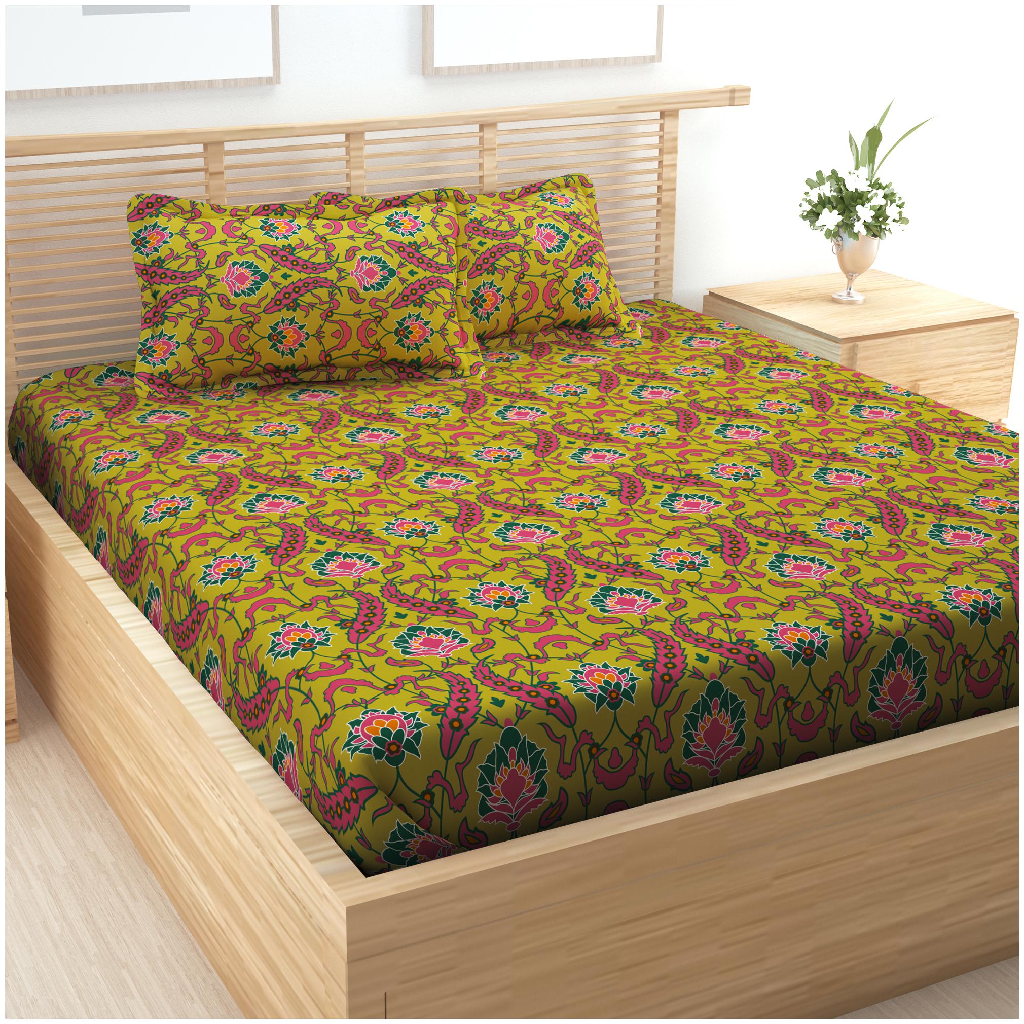 

Story Home Cotton Floral Double Size Bedsheet 152 TC ( 1 Bedsheet With 2 Pillow Covers Brown )