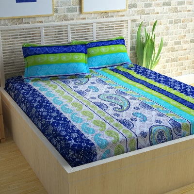 

Story Home Cotton Geometric Double Size Bedsheet 120 TC ( 1 Bedsheet With 2 Pillow Covers Blue )