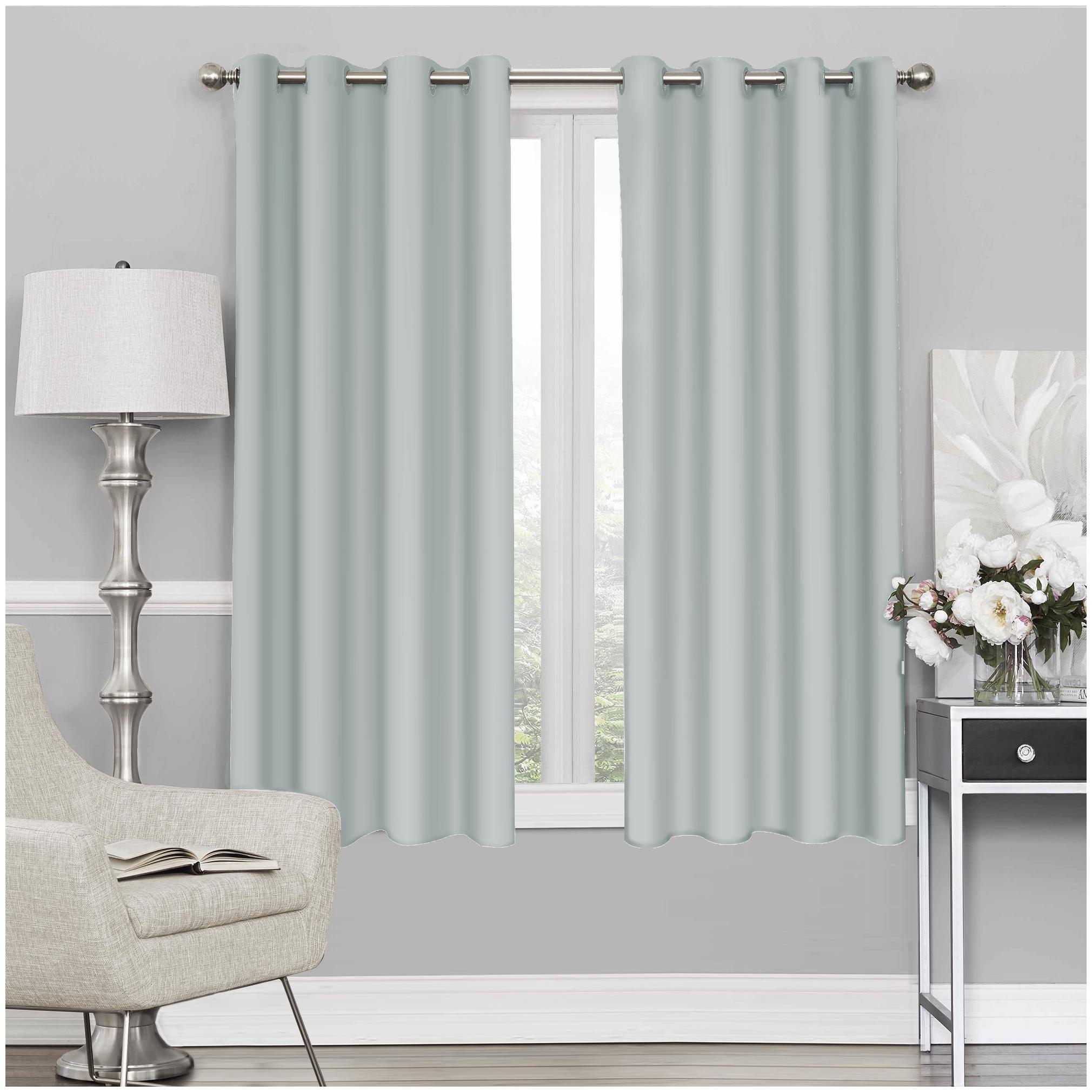 

Story Home 2 Pcs Faux Silk Blackout Gold Window Curtain -5ft