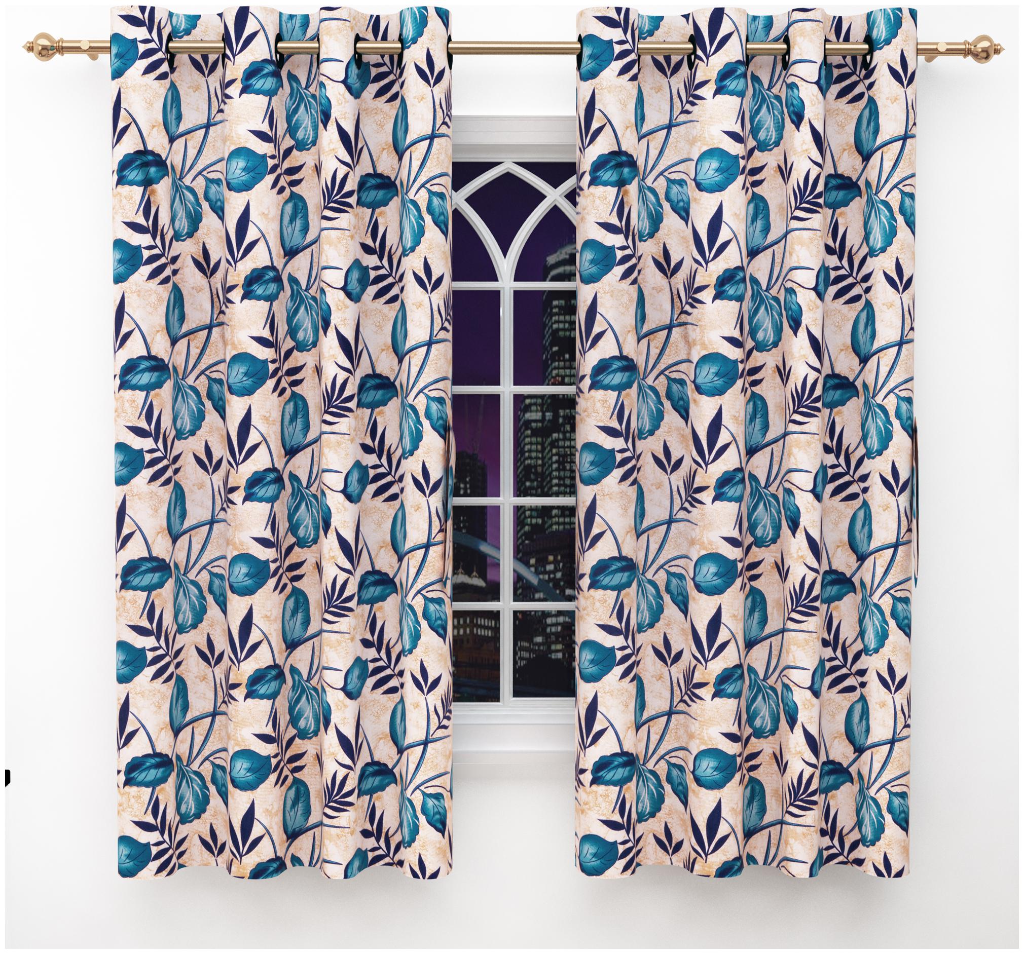 

Story Home Polyester Window Semi Transparent Blue Regular Curtain ( Eyelet Closure Floral )