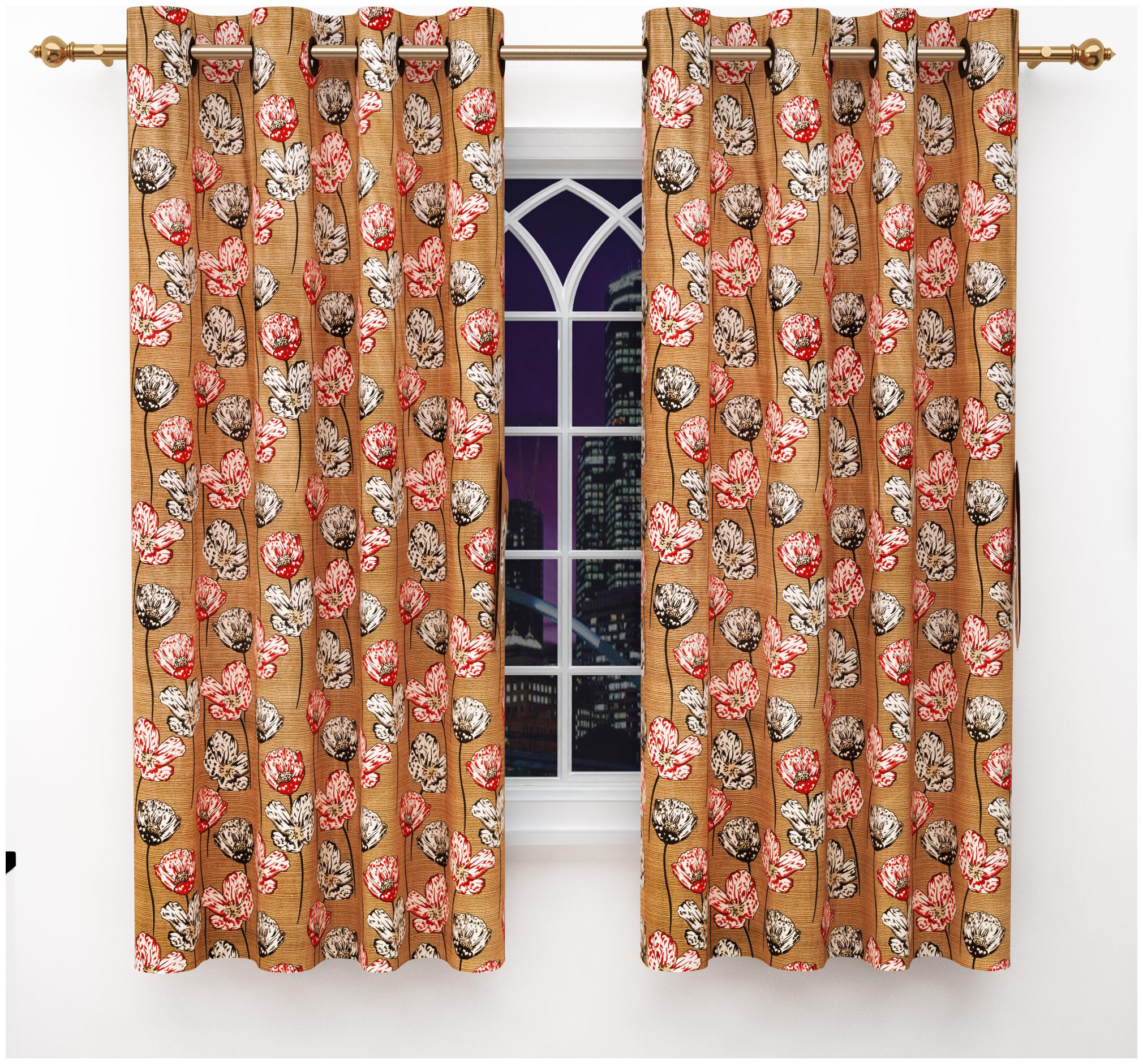 

Story Home Polyester Window Semi Transparent Brown Regular Curtain ( Eyelet Closure Floral )