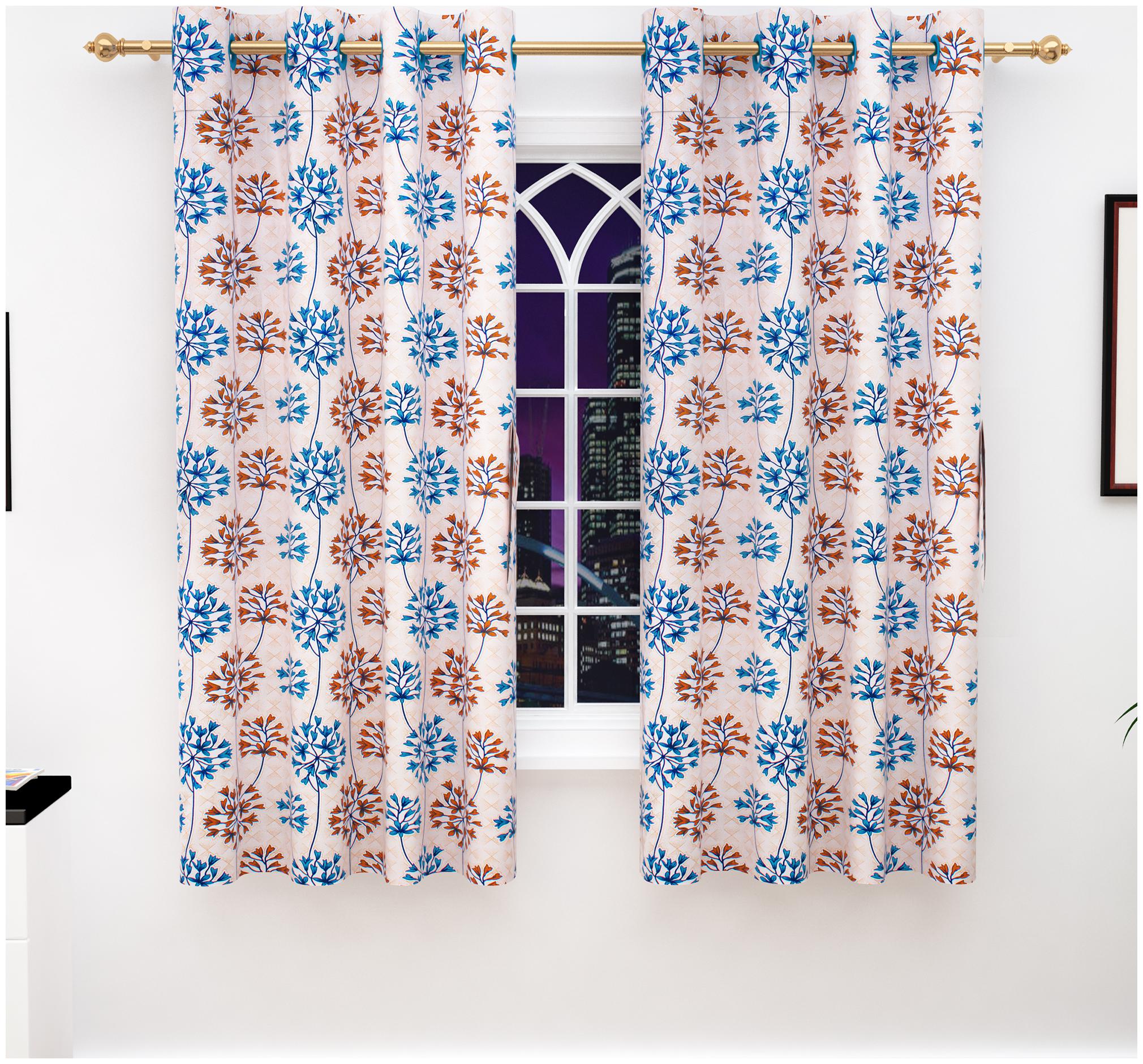 

Story Home Polyester Window Semi Transparent Blue Regular Curtain ( Eyelet Closure Floral )