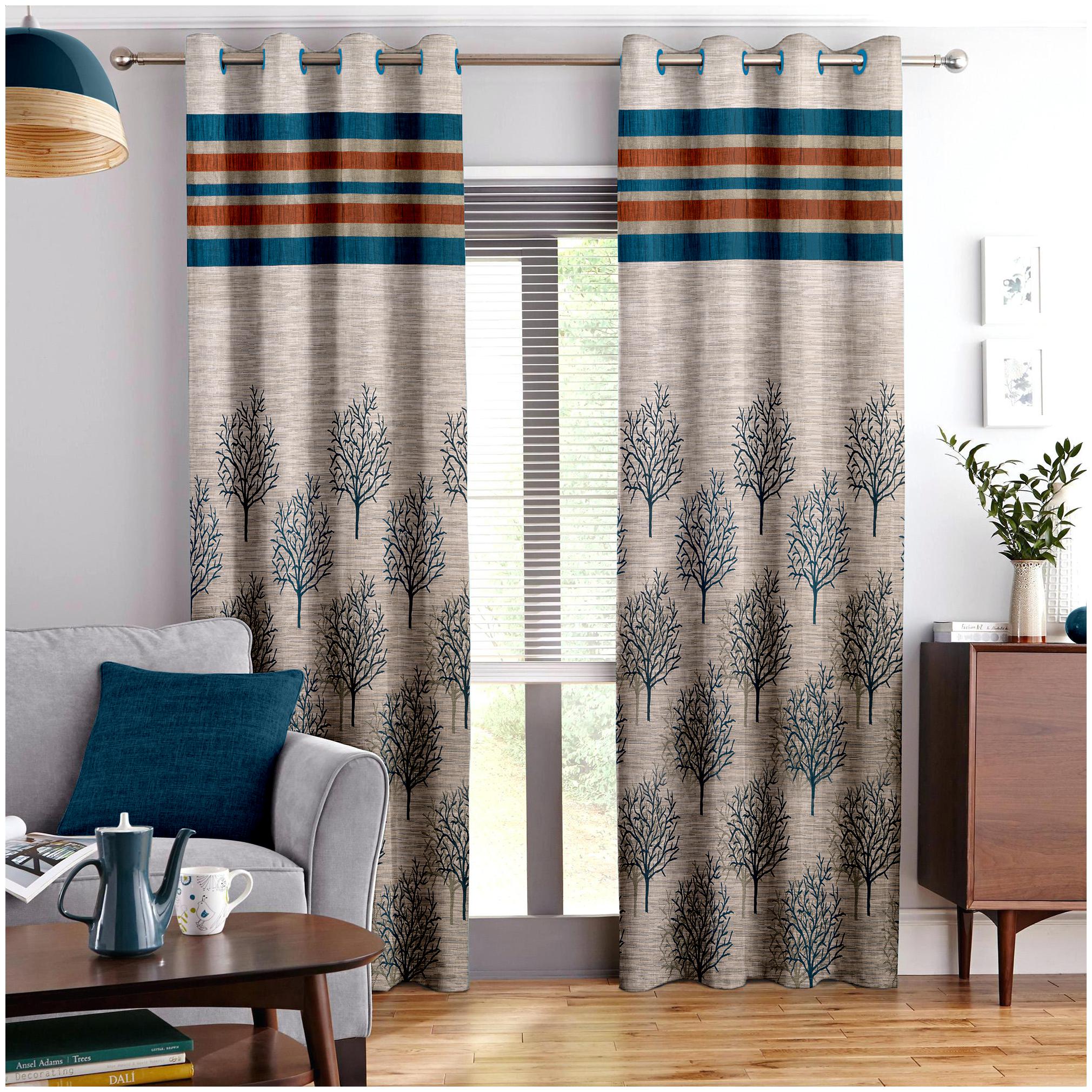 

Story Home Jacquard Door Semi Transparent Blue Regular Curtain ( Eyelet Closure Abstract )