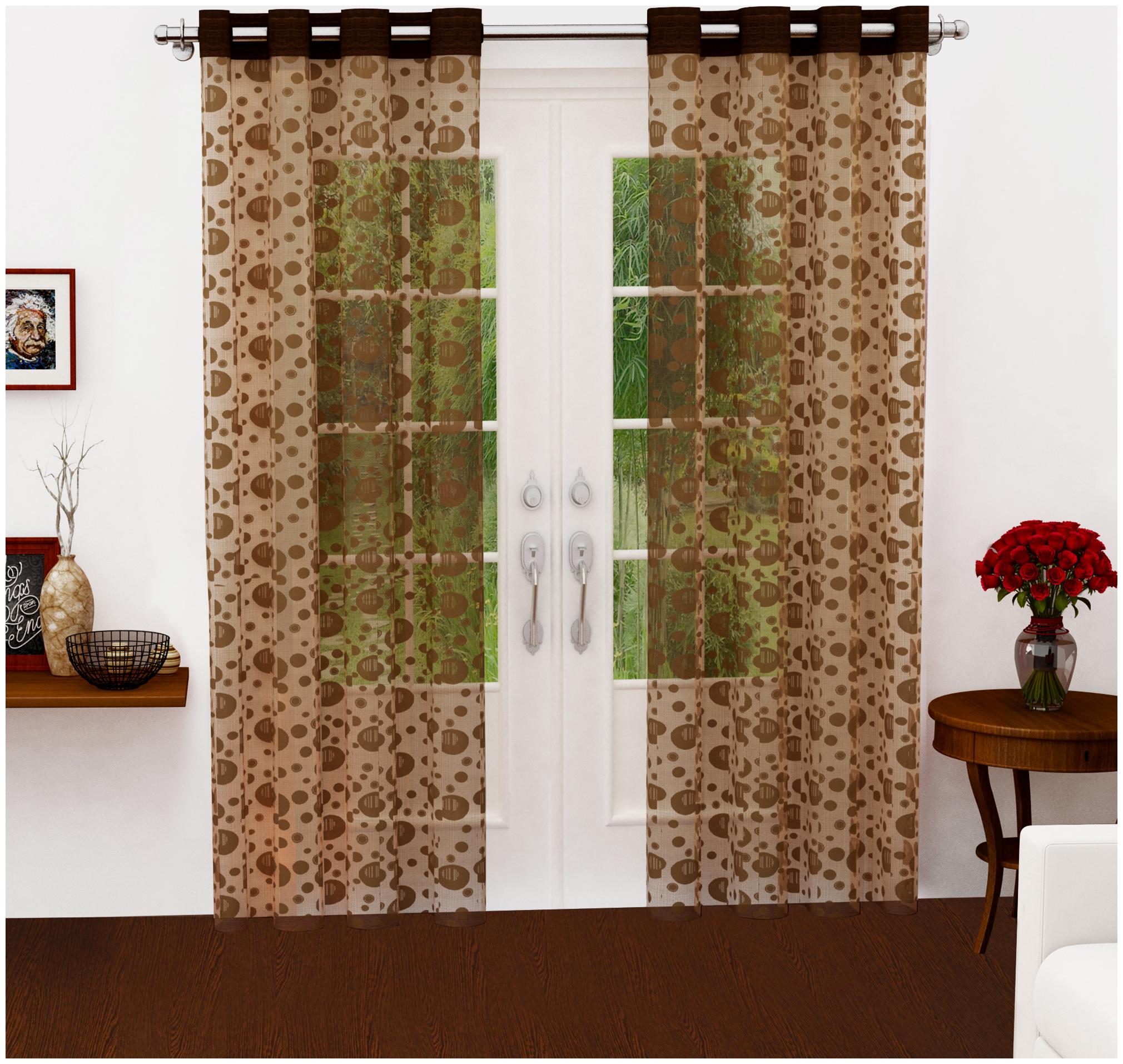 

Story Home Polyester Door Semi Transparent Brown Sheer Curtain ( Eyelet Closure Polka Dot )