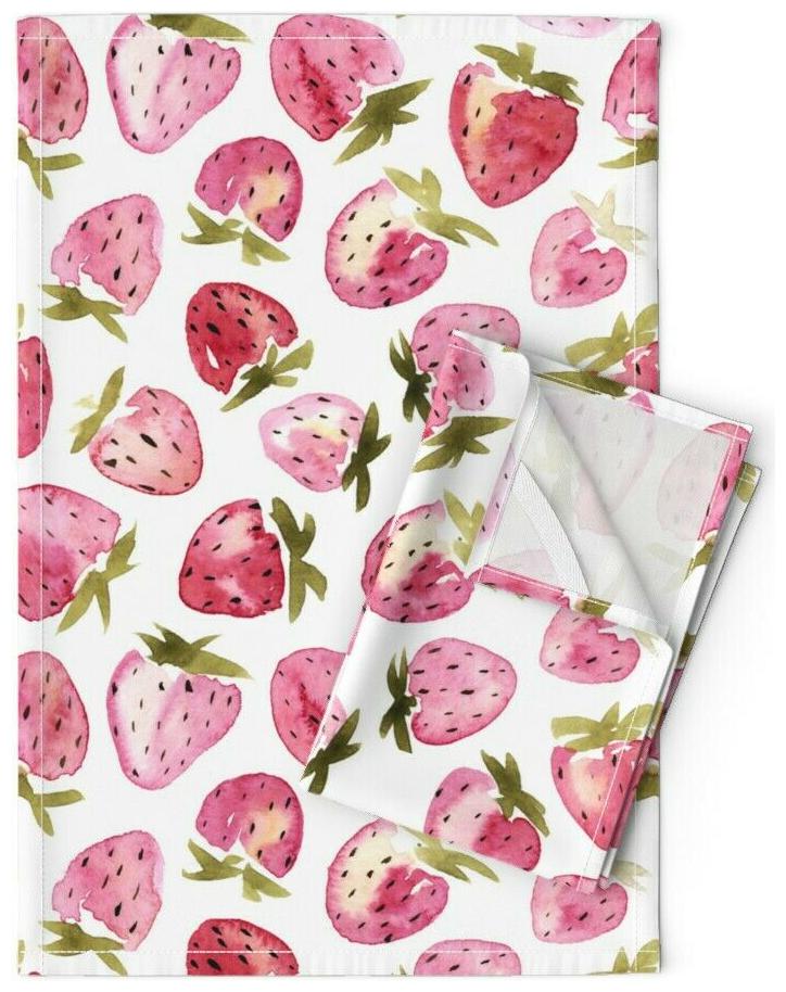 

Strawberries Watercolor Fruit Linen Cotton Tea Towels by Roostery Set of 2
