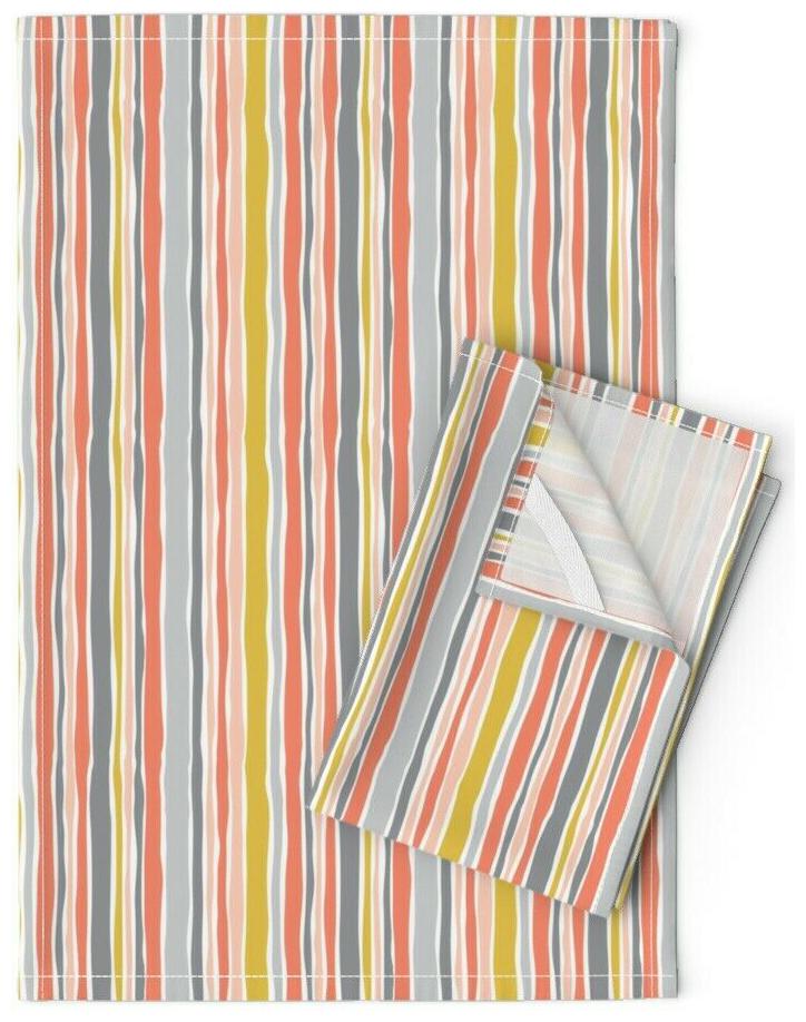 

Stripe Vertical Coral Stripes Linen Cotton Tea Towels by Roostery Set of 2