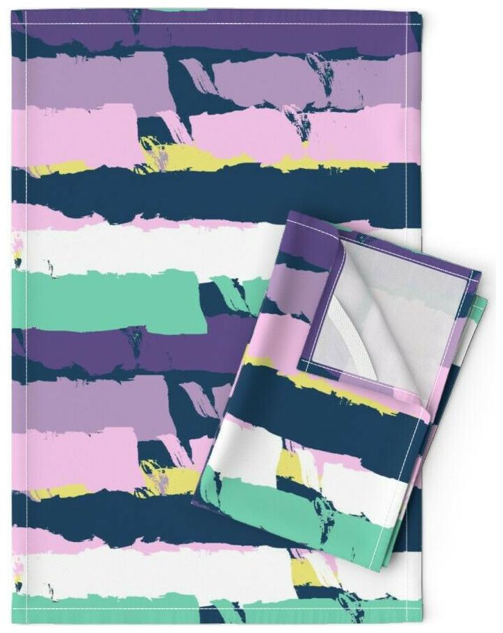 

Stripes Brush Strokes Pastel Linen Cotton Tea Towels by Roostery Set of 2