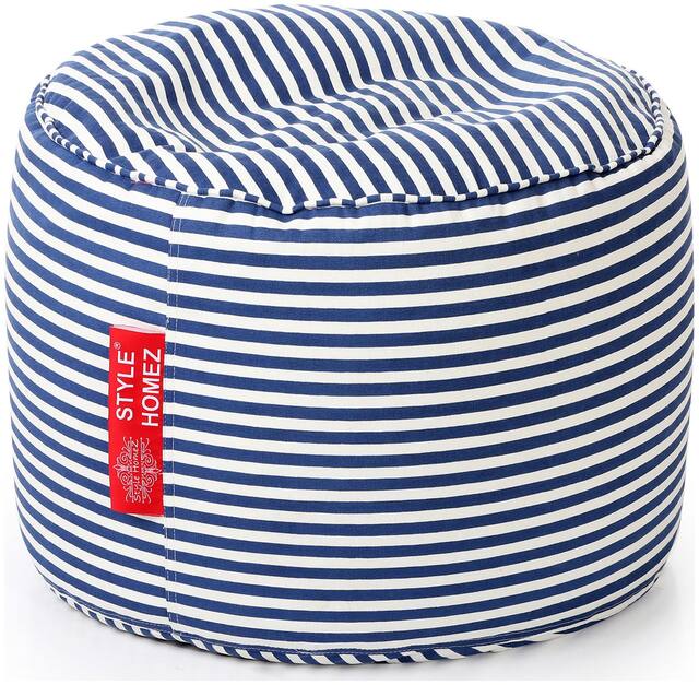 Style Homez Round Cotton Canvas Stripes Printed Bean Bag Ottoman Stool Large with Beans
