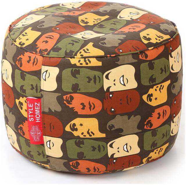 Style Homez Round Cotton Canvas Abstract Printed Bean Bag Ottoman Stool Large Cover Only