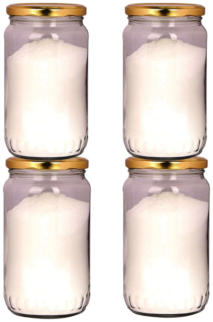 

Style Homez Glass Jar with Metal Golden Color Lid Air Tight Rust Proof Cap Capacity 500 ml or 250 Grams 4 pcs