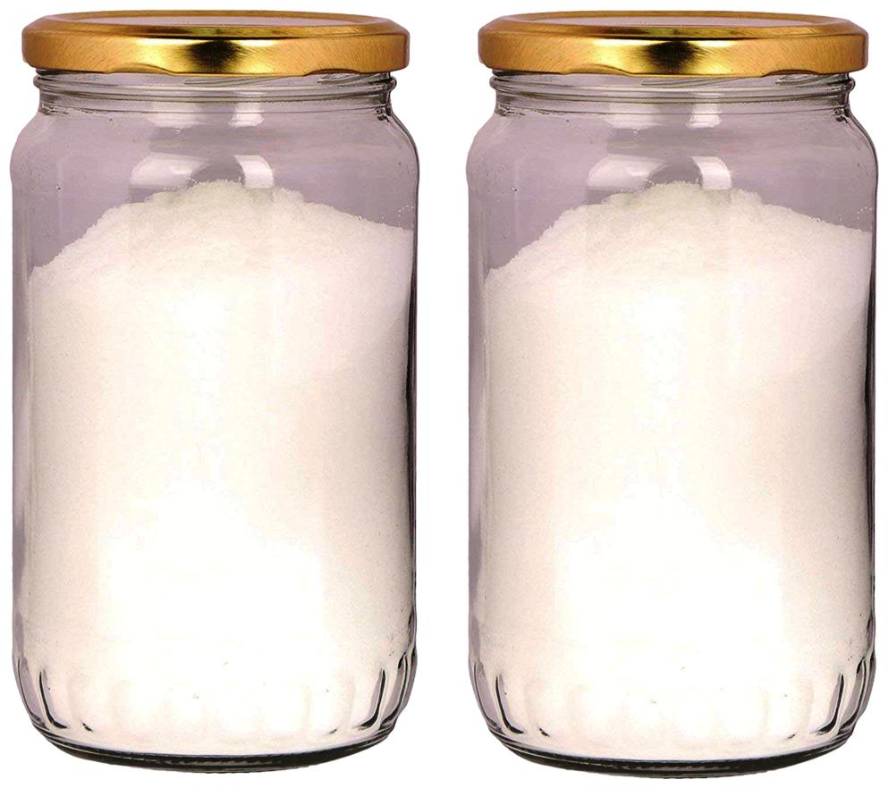 

Style Homez Glass Jar with Metal Golden Color Lid Air Tight Rust Proof Cap Capacity 500 ml or 250 Grams 2 pcs