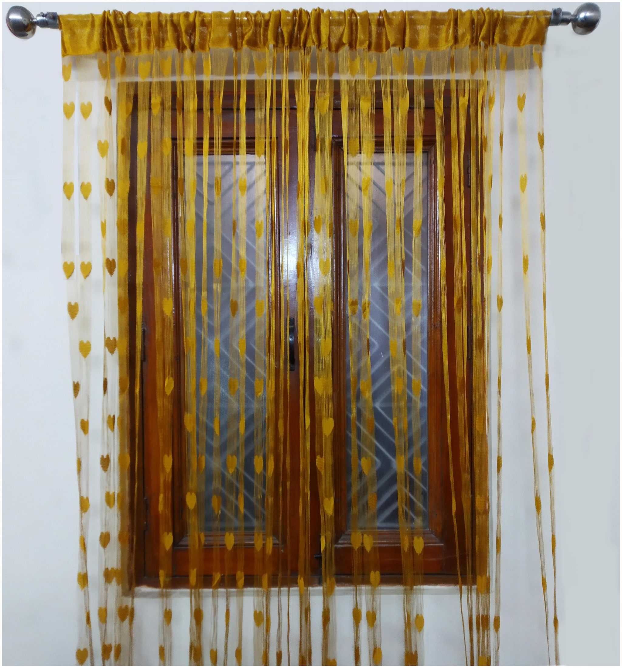 

STYLEWELL Net Polyester Window Transparent Gold String Curtain ( Rod Pocket Closure Printed )