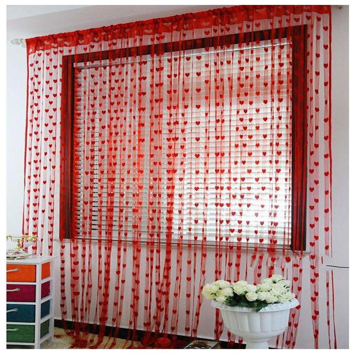 

STYLEWELL Polyester Net Window Transparent Red String Curtain ( Rod Pocket Closure Printed )