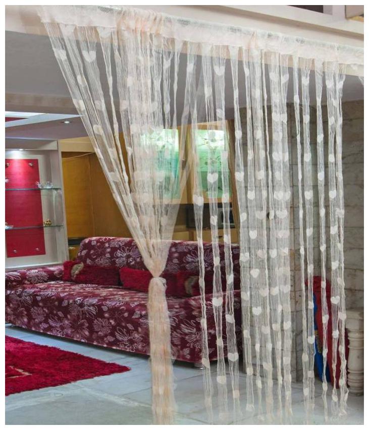 

STYLEWELL Polyester Net Door Transparent Cream String Curtain ( Rod Pocket Closure Printed )