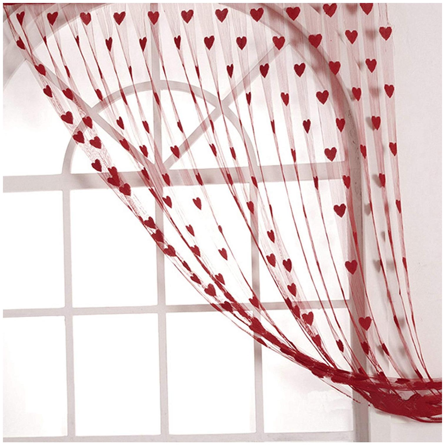 

STYLEWELL Net Polyester Door Transparent Maroon String Curtain ( Rod Pocket Closure Printed )
