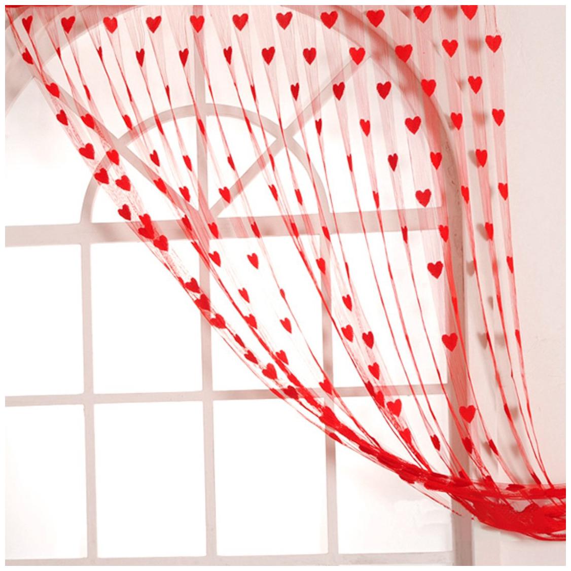 

STYLEWELL Polyester Net Door Transparent Red String Curtain ( Rod Pocket Closure Printed )