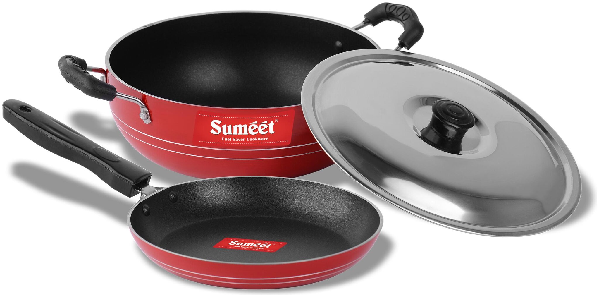 

Sumeet 2 6mm Thick Non-Stick Blush Cookware set (Kadhai With Lid 1 5L capacity- 20cm Dia Tapper pan 20cm Dia)
