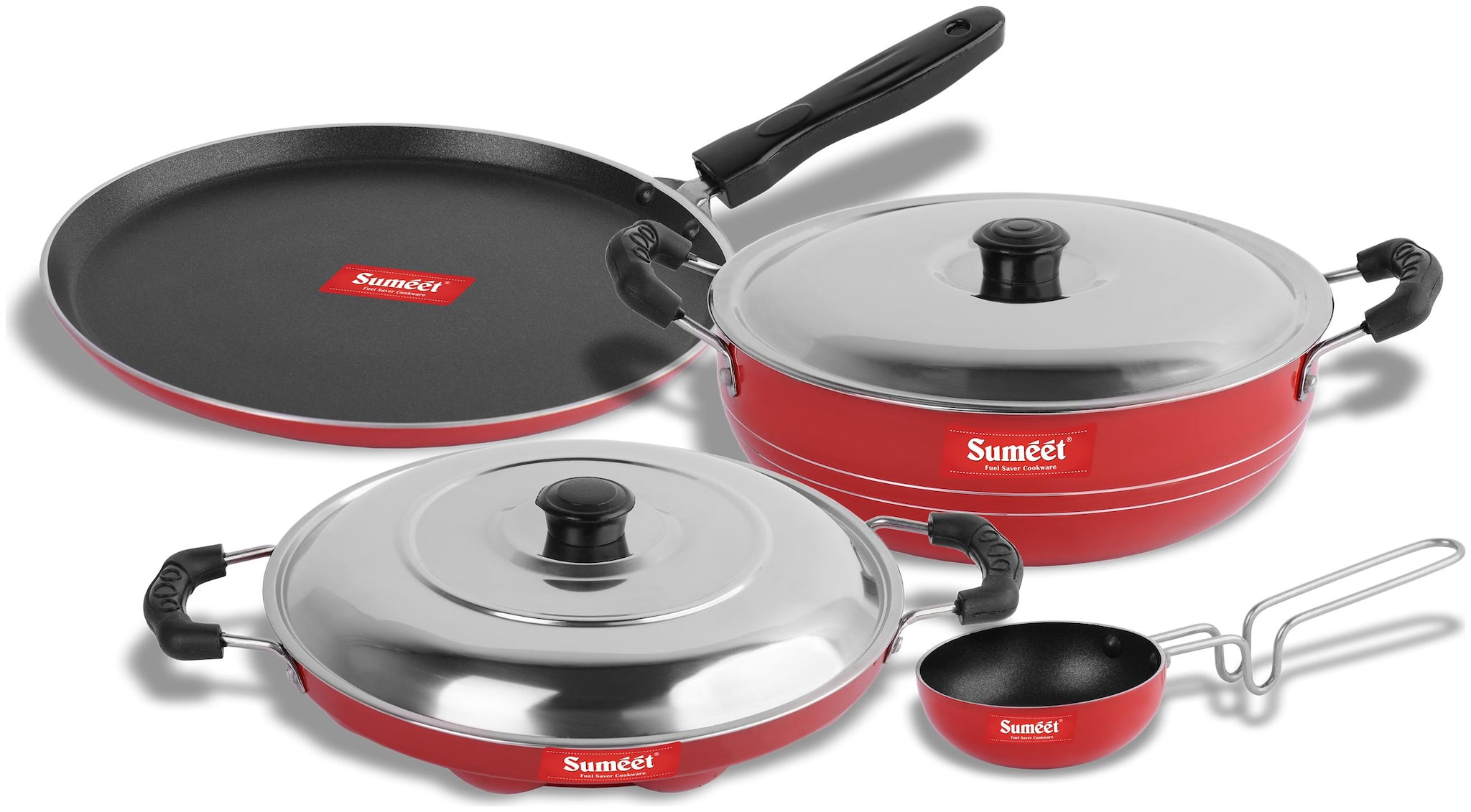 

Sumeet 2 6Mm Thick Non-Stick Rood Cookware Set