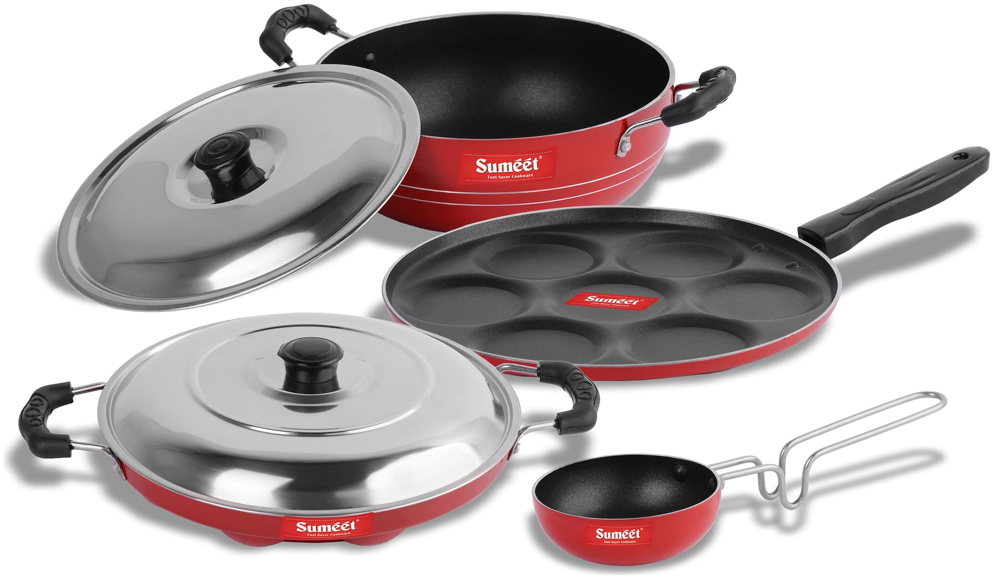 

Sumeet 2 6Mm Thick Non-Stick Ulaan Cookware Set