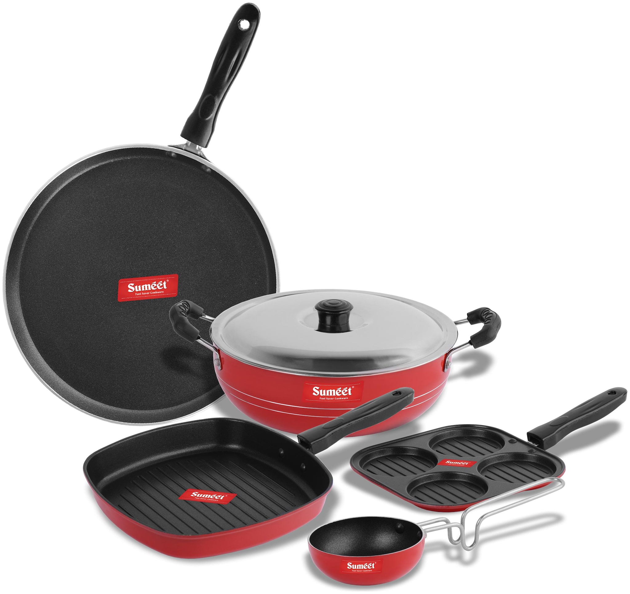 

Sumeet 2 6Mm Thick Non-Stick Redish Cookware Set