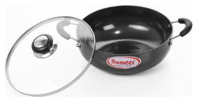 

Sumeet 3mm Hardanodised Deep kadhai with Glass Lid No - 10 18cm Dia 1 L Capacity