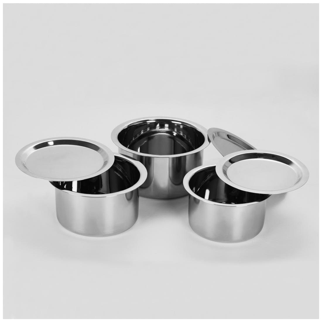 

Sumeet 5 pcs Stainless Steel Induction Gas Stove Friendly Heavy 18 Gauge Flat Bottom Container Set Tope Cookware Set With Lids Size 12 To 14