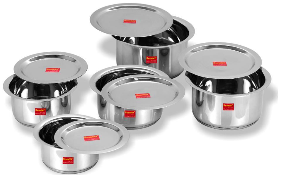 Induction /& Gas Stove Friendly Container Set//Tope // Cookware Set with Lids Size No.10 /& No.11 Sumeet 2 Pcs Stainless Steel Induction Bottom Encapsulated Bottom 1 LTR /& 1.25 LTR