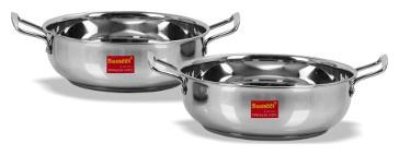 

Sumeet Stainless Steel Induction Bottom (Encapsulated Bottom) Kadhai Set of 2 Size No 12 (1 9 L) Size No 13 (2 3 L)