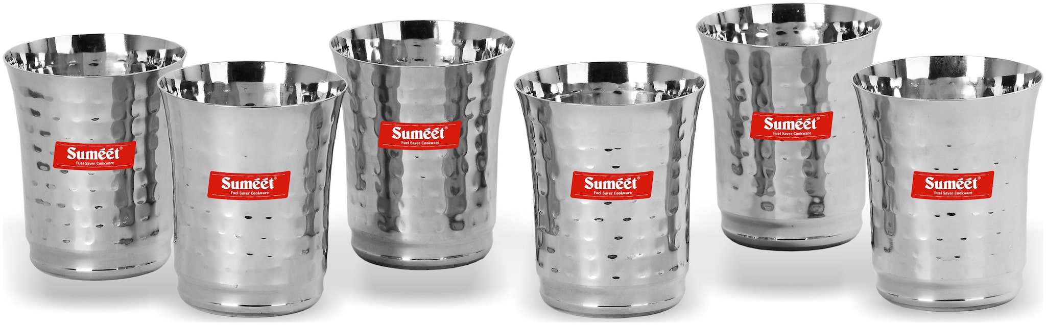 

Sumeet Stainless Steel Handcrafted Hammered Texture Glass Set of 6 pc (Capacity - 300Ml Each)