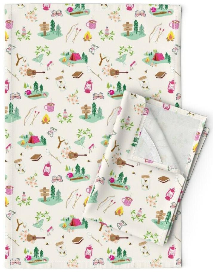 

Summer Camp Fire Lantern Lightning Linen Cotton Tea Towels by Roostery Set of 2