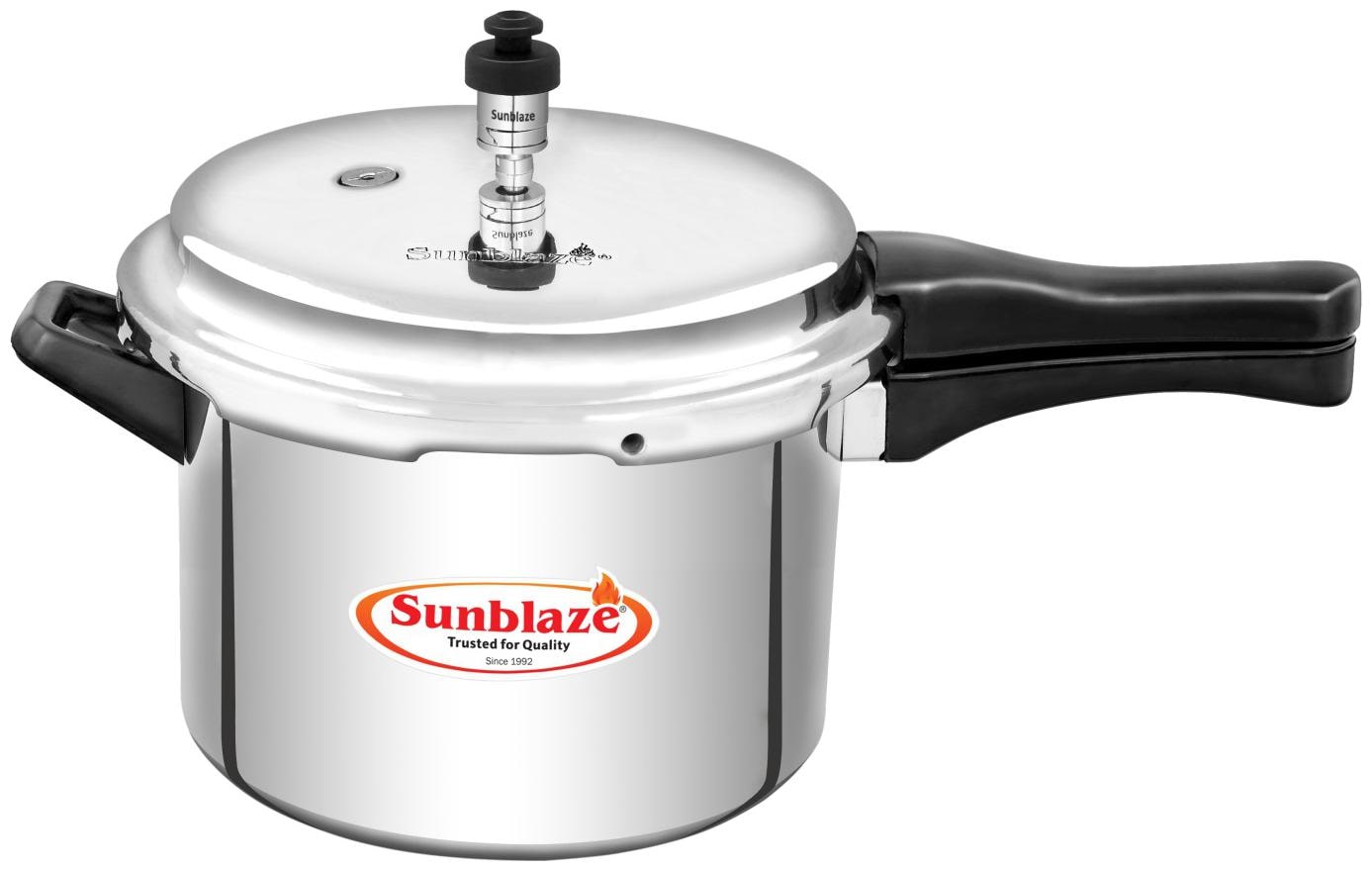 

Sunblaze Flora Non Induction Base Anti-Bulging Fuel Efficient Base Best Aluminium Heavy Pressure Cooker with Outer Lid Silver 10 L