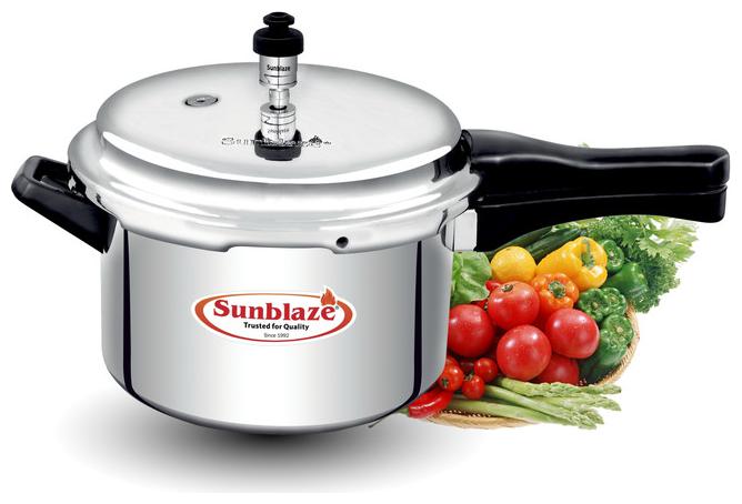 

Sunblaze Flora Non Induction Anti-Bulging Fuel Efficient Base Best Aluminium Heavy Pressure Cooker with Outer Lid Silver 6 5 L