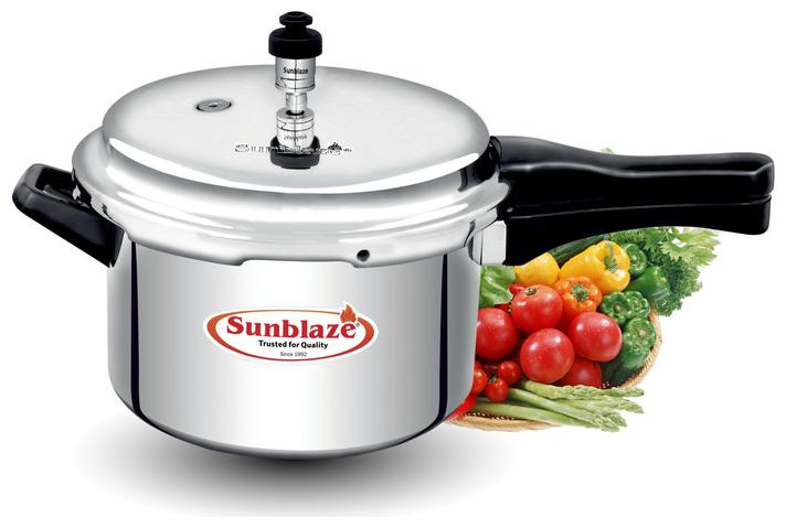 

Sunblaze Flora Induction Base Anti-Bulging Fuel Efficient Base Best Aluminium Heavy Pressure Cooker with Outer Lid Silver 5 L