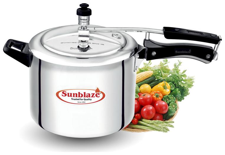 

Sunblaze Secura Non Induction Base Anti-Bulging Fuel Efficient Base Best Aluminium Heavy Pressure Cooker with Inner Lid Big Size Silver 12 L