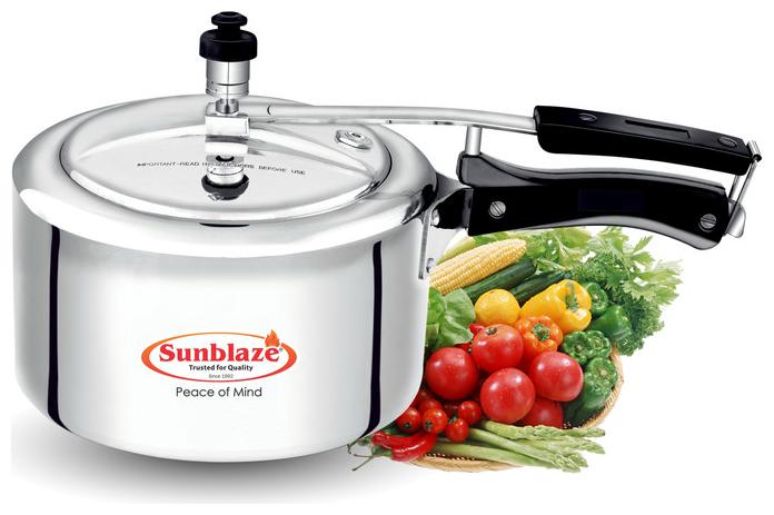 

Sunblaze Secura Prime Induction Base Anti-Bulging Fuel Efficient Base Best Aluminium Heavy Pressure Cooker with Inner Lid Silver 2 L