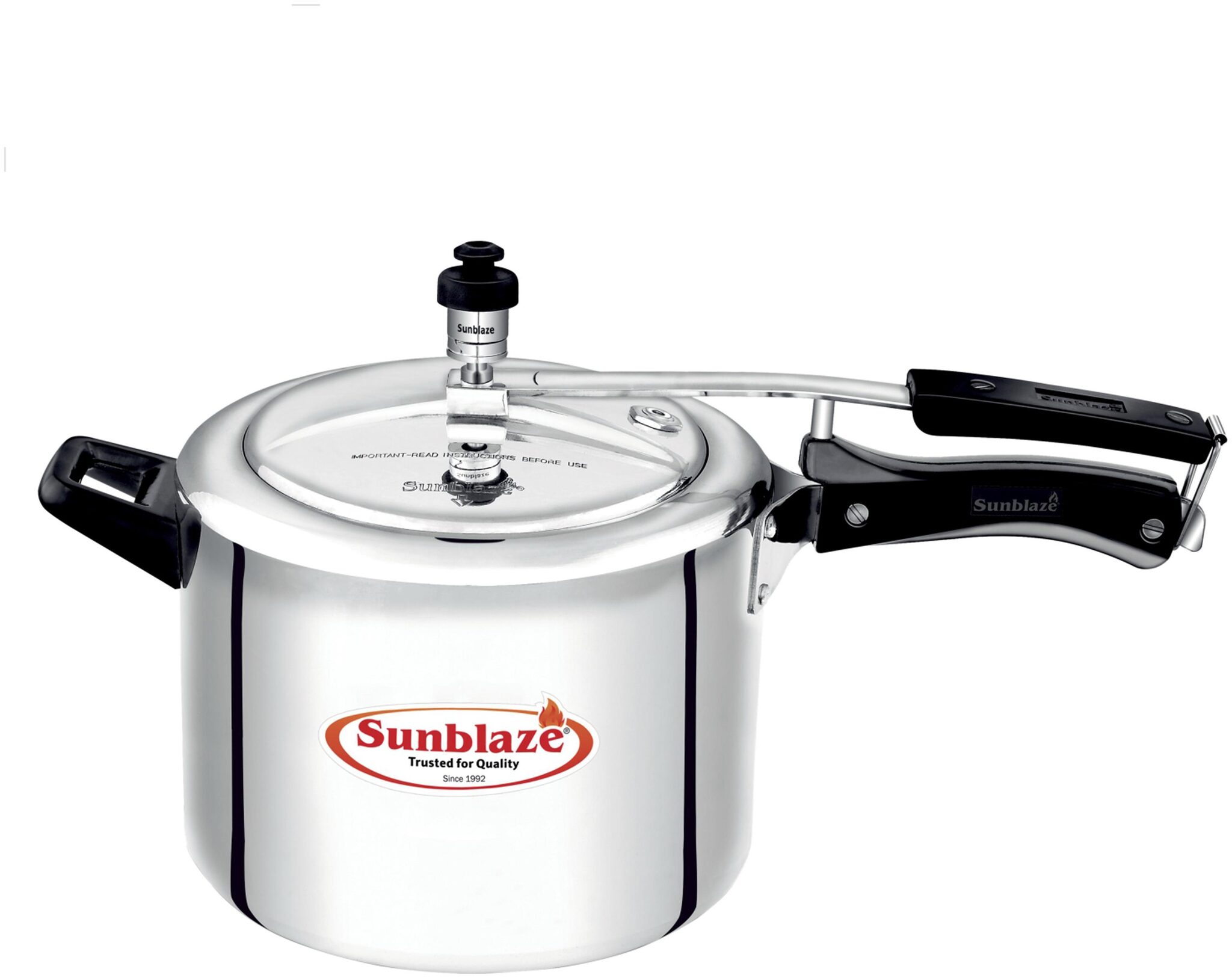 

Sunblaze Secura Non Induction Base Anti-Bulging Fuel Efficient Base Best Aluminium Heavy Pressure Cooker with Inner Lid Big Size Silver 15 L