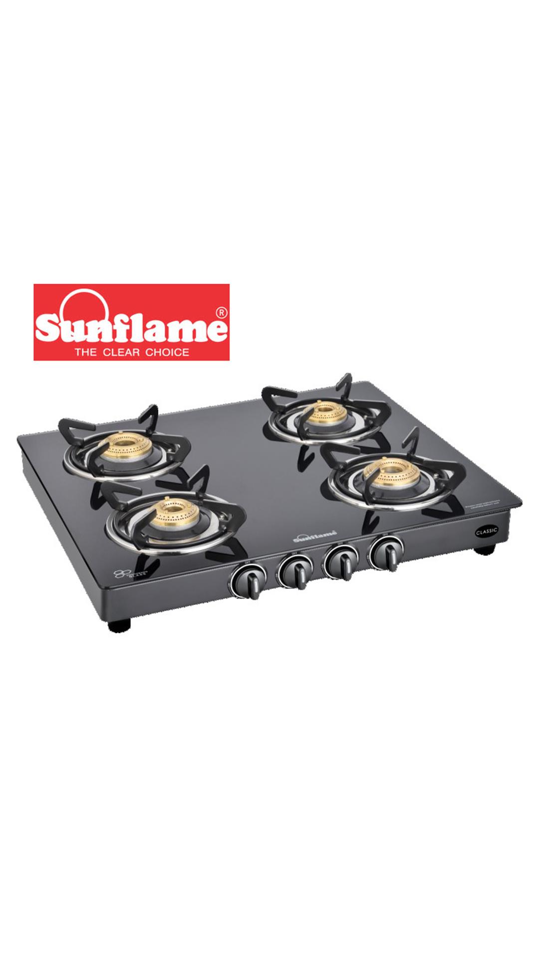 Buy Sunflame Classic 4B BK Ai Auto Ignition Toughened Glass 4 Burner Gas Stove Online at Low