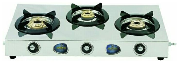 

Sunshine 3 burner gas stove 3 Burner Regular Silver Gas Stove ISI Certified
