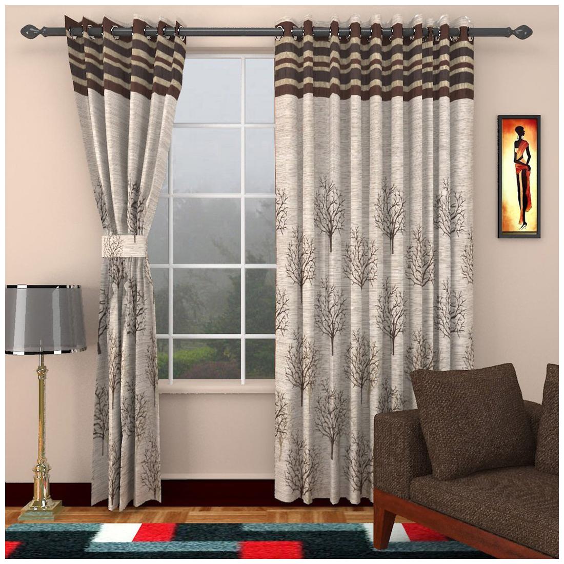 

Super India Jacquard Brown Long Door Curtain 2 pc Set