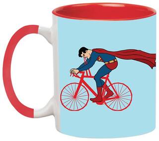 Superman on a Cycle Birthday Gift for Kids Ceramic Black Mug by Ashvah-Mug-1855-Red