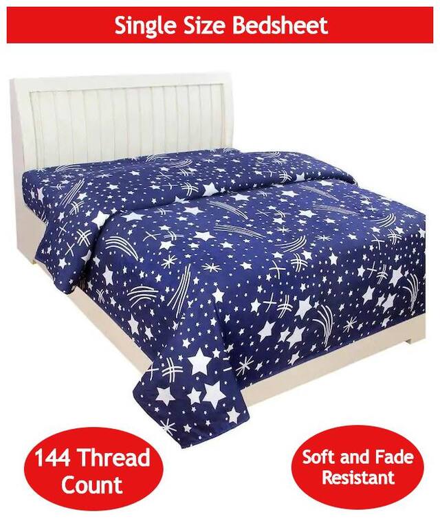 Supreme Home Collective Microfiber Printed Single Size Bedsheet 104 TC ( 1 Bedsheet Without Pillow Covers , Blue )