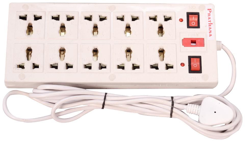 

GLUCKLICH Three Pin White Extension Board ( 2 m 10 Socket 2 Switches)