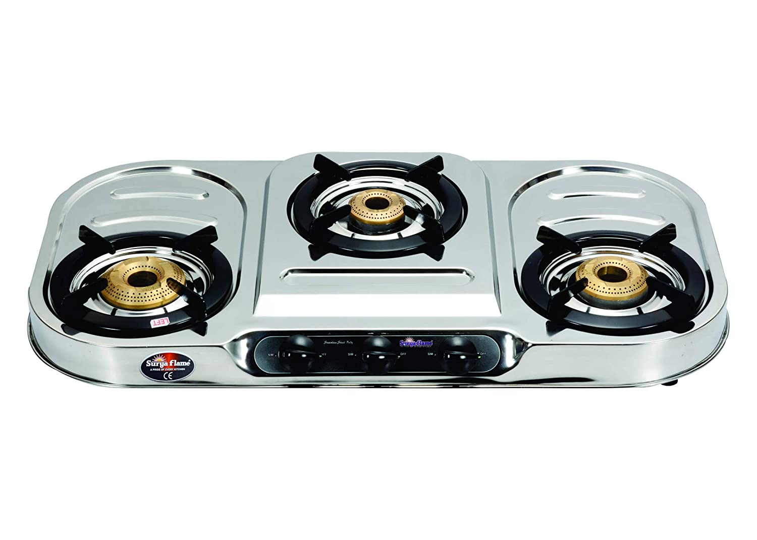 

Surya Flame 3B NAPLES BB NA 3 Burner Regular Silver Gas Stove ISI Certified