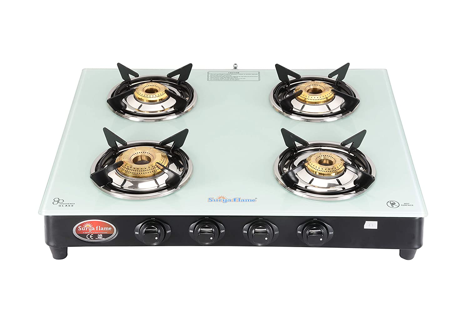 

Surya Flame SF 4B WHITE PEARL MS NA 4 Burner Regular Black Gas Stove ISI Certified