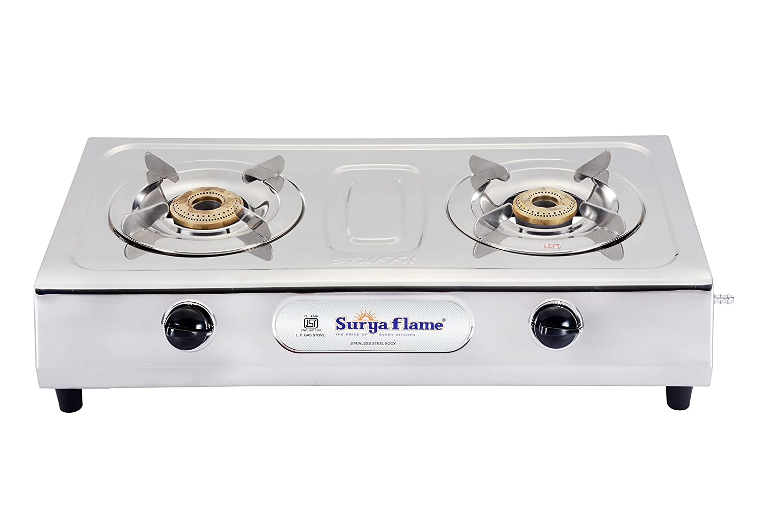

Surya Flame 2B ULTIMATE SS BB AUTO 2 Burner Automatic Regular Silver Gas Stove ISI Certified