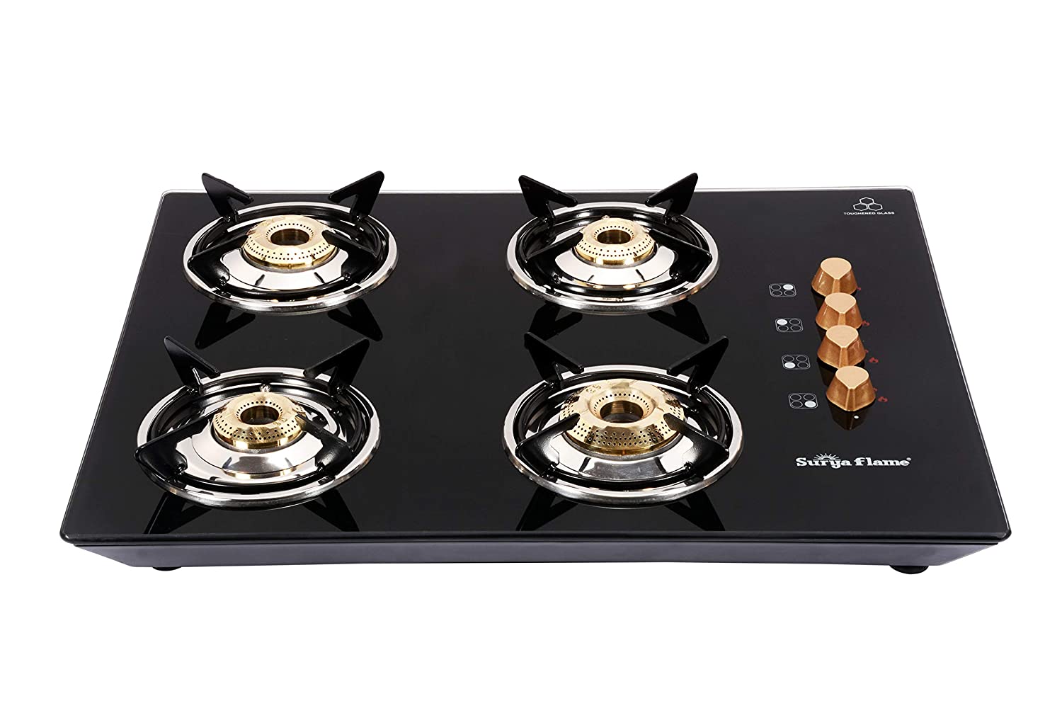 

Surya Flame 4B Elegence HOB-TOP Round Black Glass 4 Burner Hobs Black Gas Stove ISI Certified