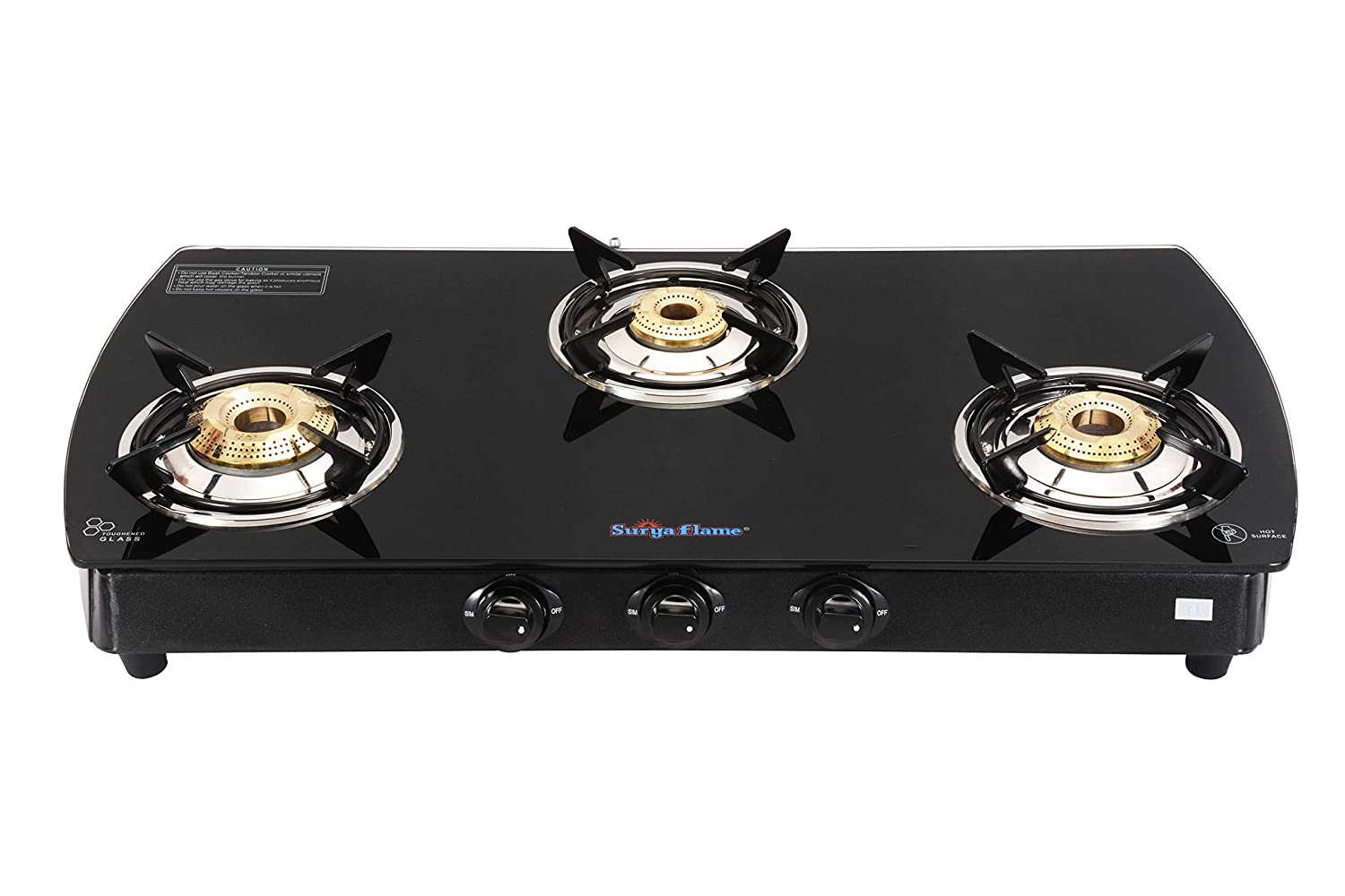 

Surya Flame SF 3B CURVE MS NA 3 Burner Regular Black Gas Stove ISI Certified