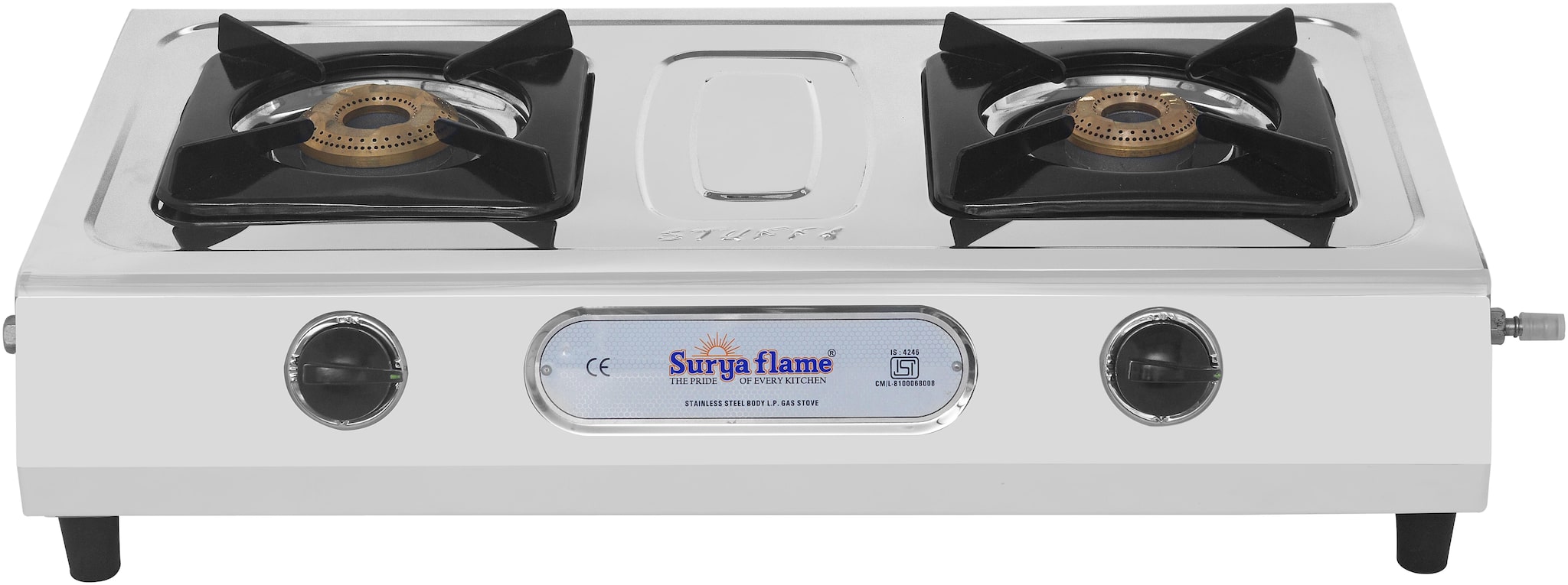 

Surya Flame Capri Stainless steel 2 Burner Automatic Regular Silver Gas Stove
