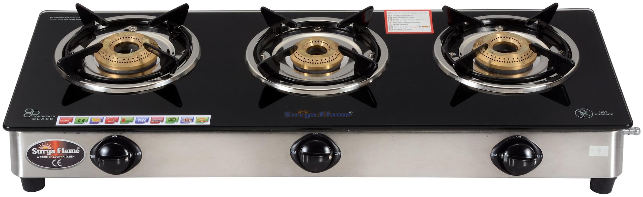 

Surya Flame Regal Black 3 Burner Regular Black Gas Stove