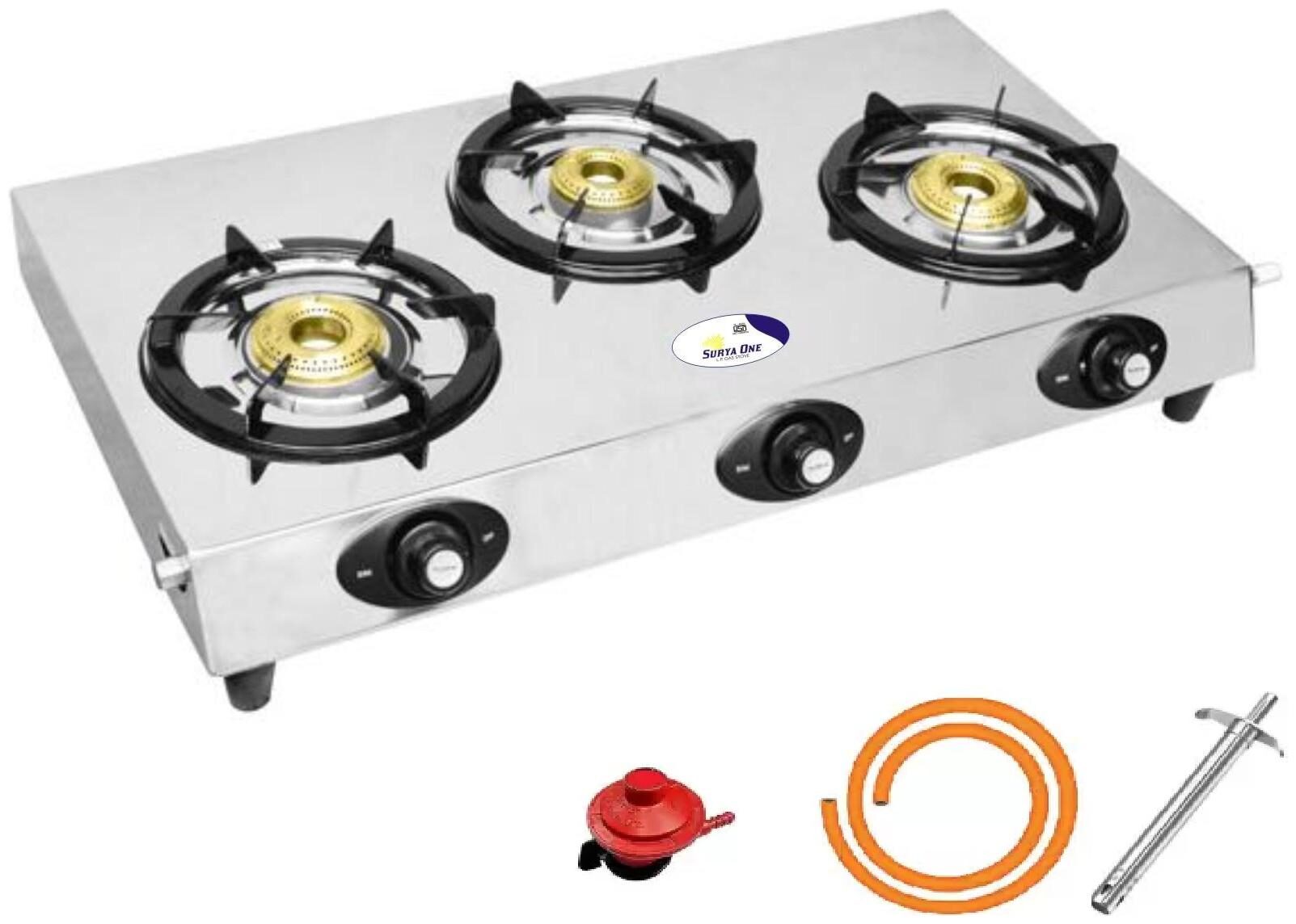 

SURYAONE sh01 3 Burner Regular Silver Gas Stove ISI Certified